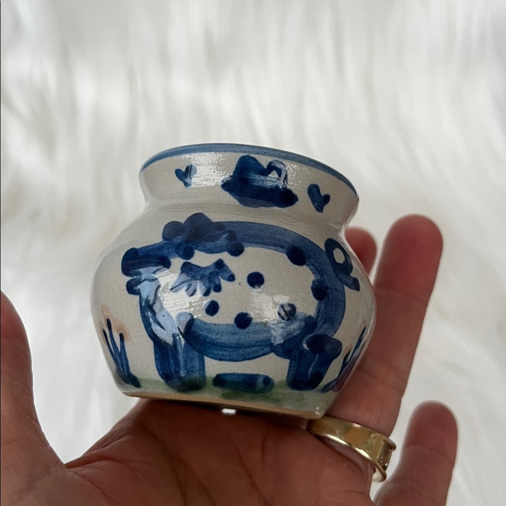 Vintage M.A. Hadley Mini Open Sugar Bowl Country Scene Blue - Picture 6 of 8